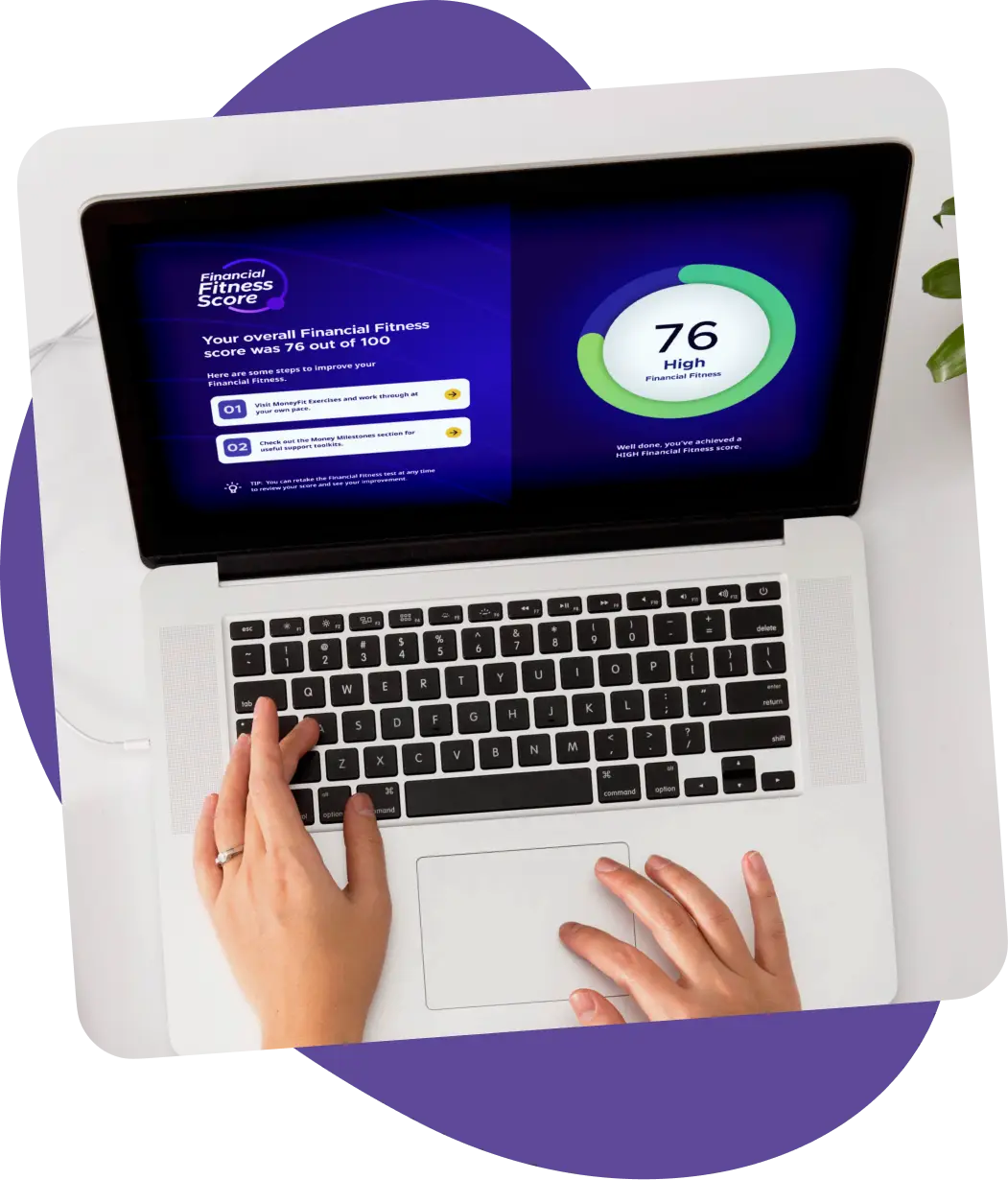 Financial fitness test results on an open laptop
