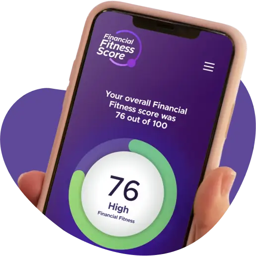 The MoneyFit app showing a Financial Fitness Score of 76 out of 100
