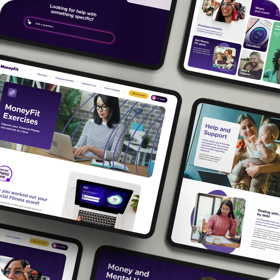 MoneyFit pages shown over multiple device screens
